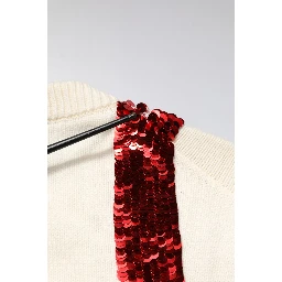 White Sequined Crew Neck Pullover Sweater