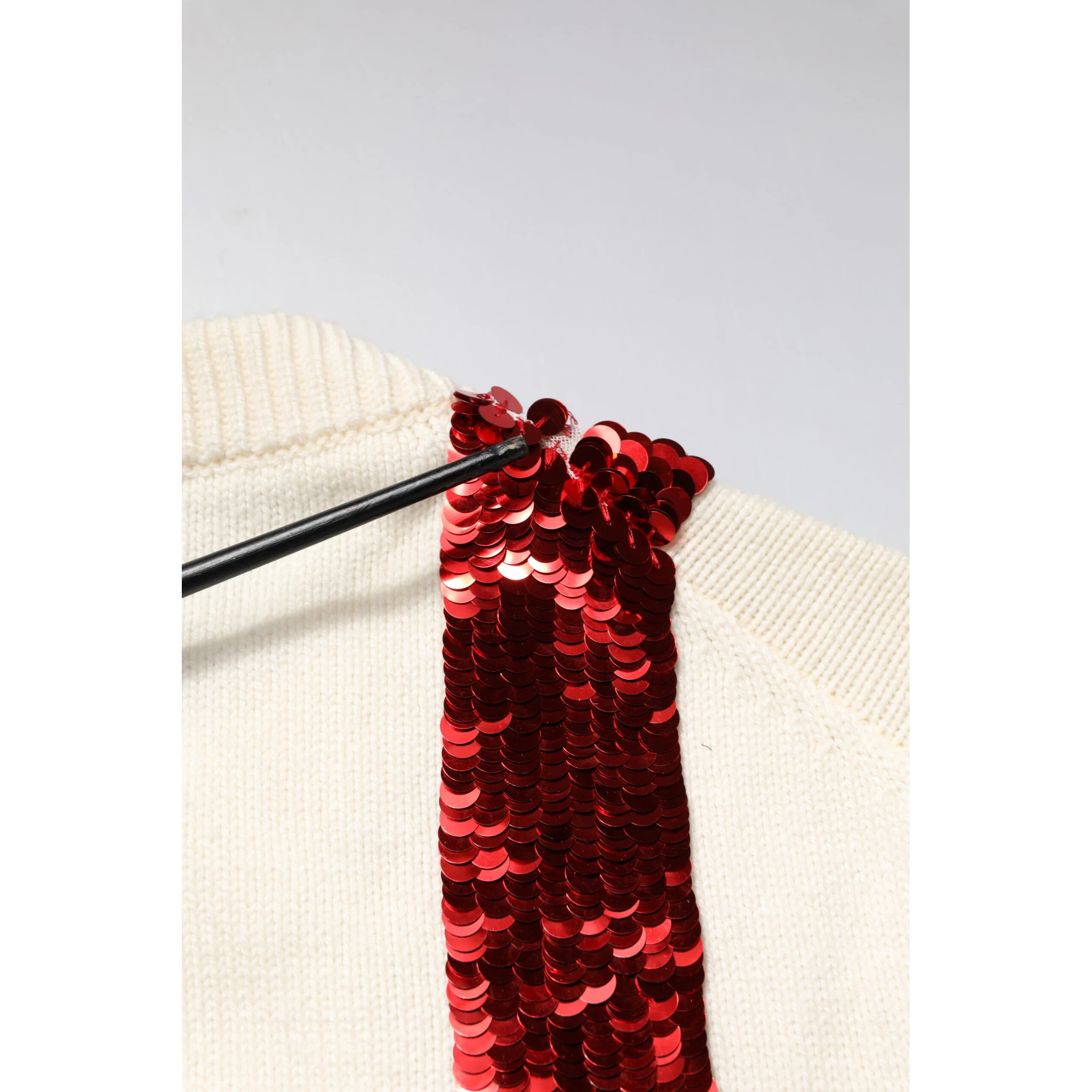 White Sequined Crew Neck Pullover Sweater