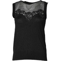 Black Lace Sheer Crew Neck Sleeveless Top