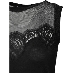 Black Lace Sheer Crew Neck Sleeveless Top
