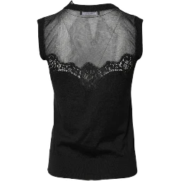 Black Lace Sheer Crew Neck Sleeveless Top