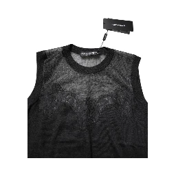 Black Lace Sheer Crew Neck Sleeveless Top