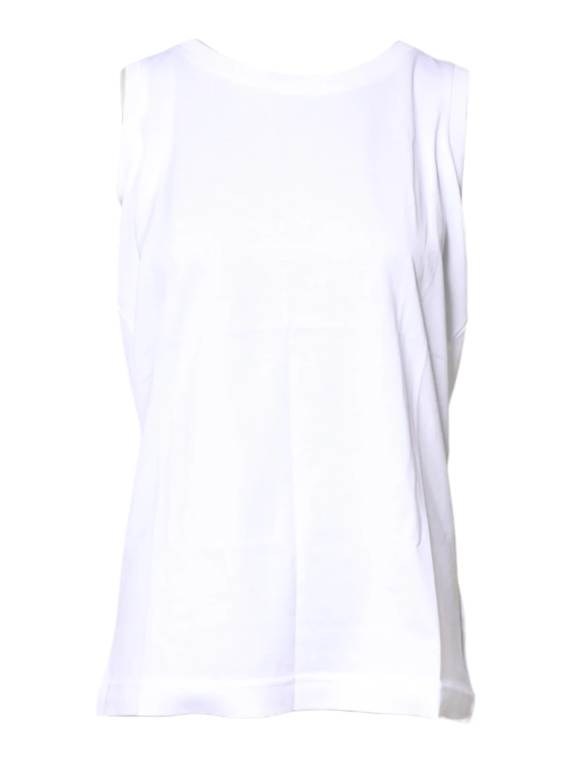 White Cotton Sleeveless Crew Neck T-shirt