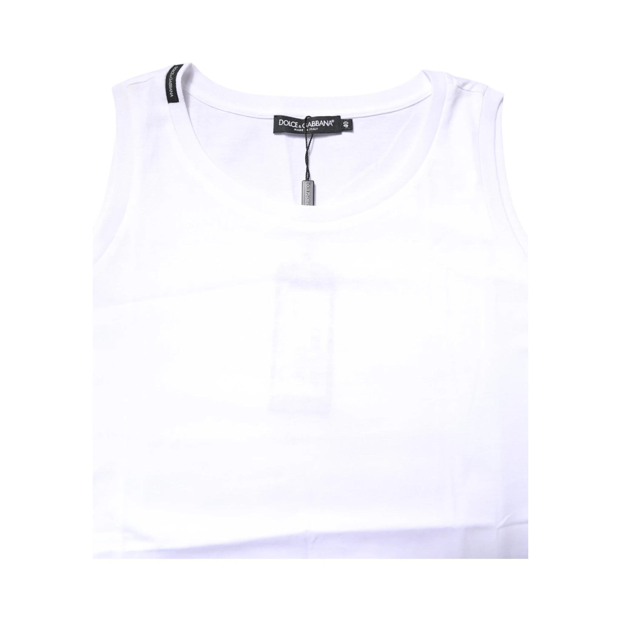 White Cotton Sleeveless Crew Neck T-shirt