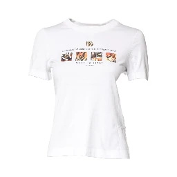 White Cotton Graphic Print Crew Neck T-shirt