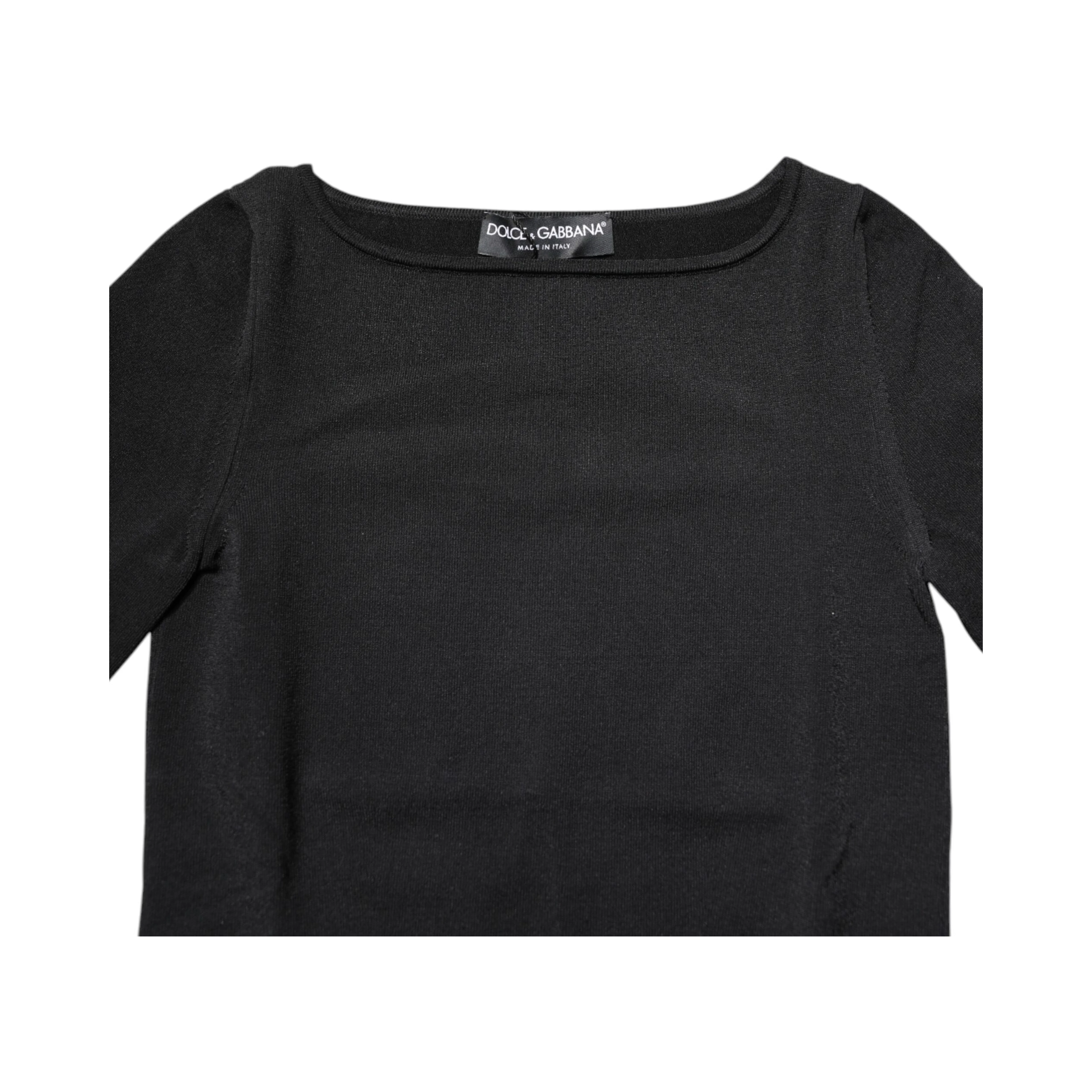 Black Viscose Long Sleeves Pullover Top
