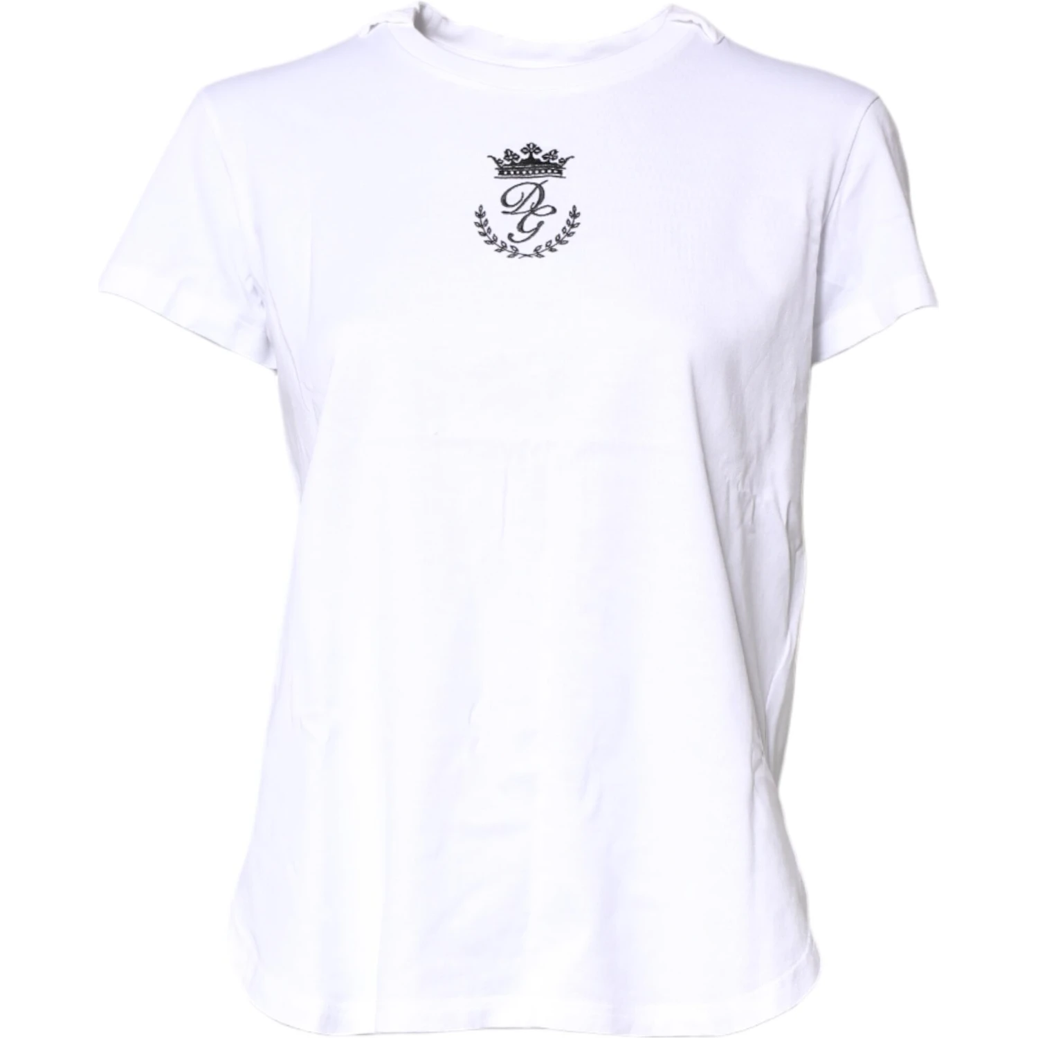 White Logo Crown Cotton Crew Neck T-shirt