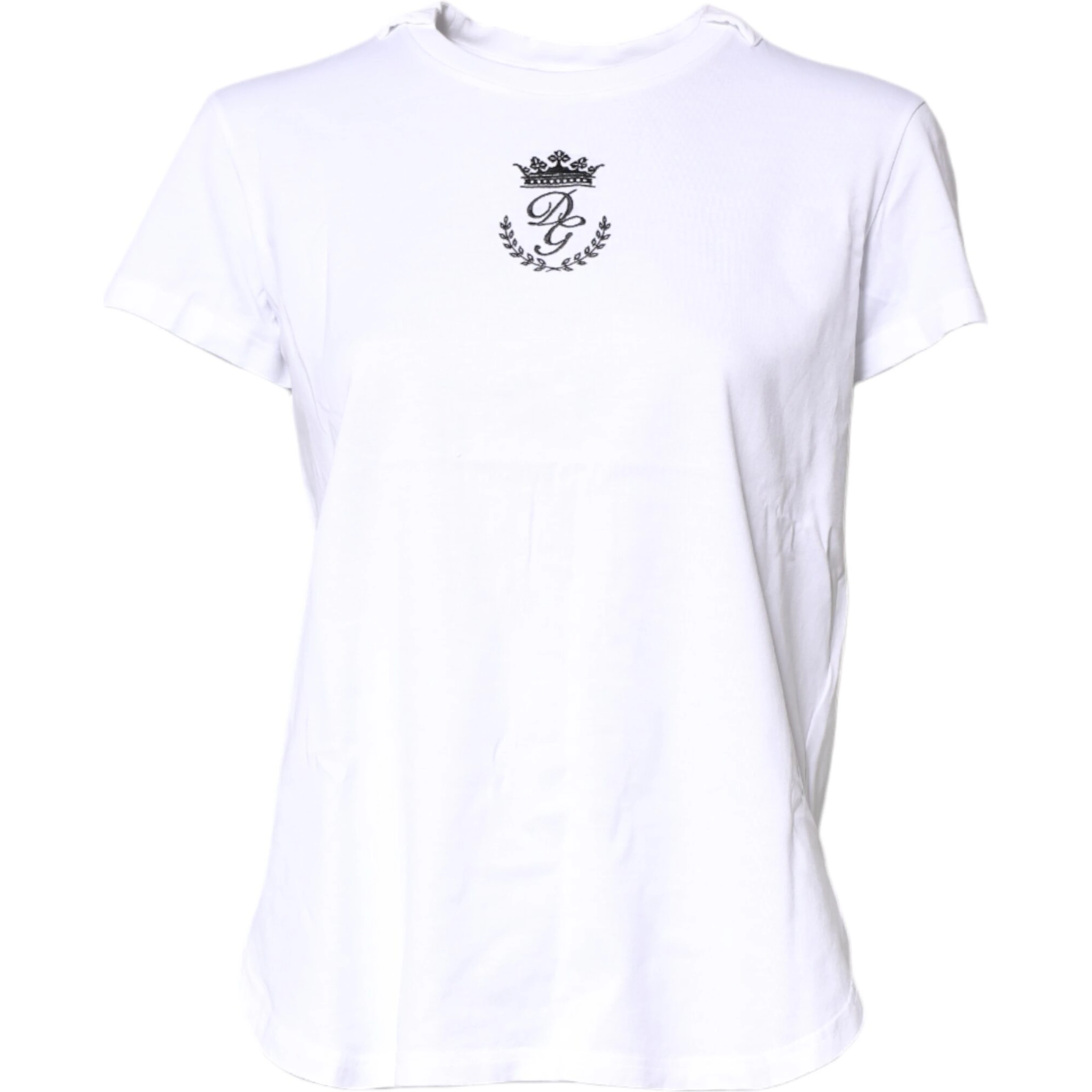 White Logo Crown Cotton Crew Neck T-shirt