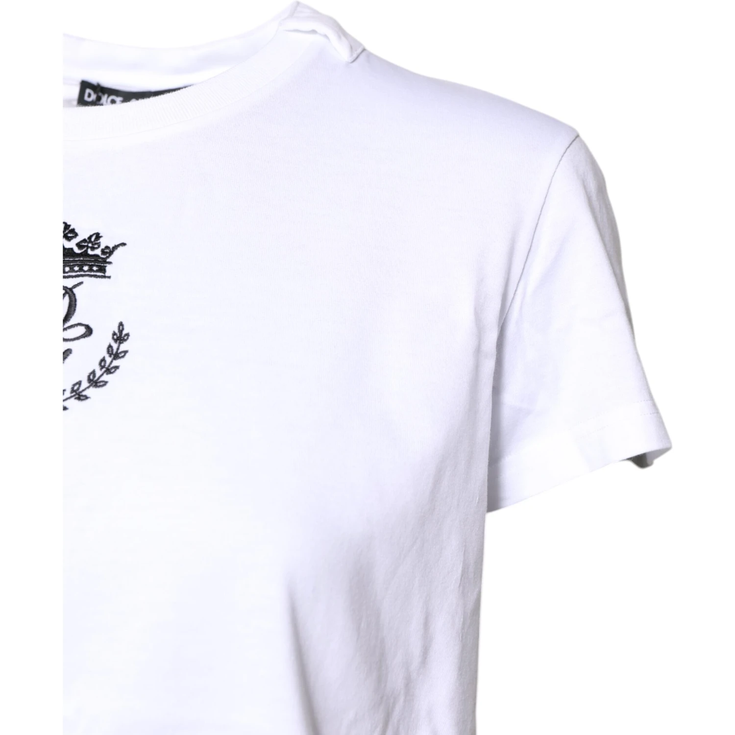 White Logo Crown Cotton Crew Neck T-shirt