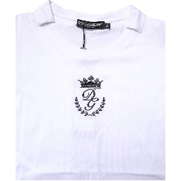 White Logo Crown Cotton Crew Neck T-shirt