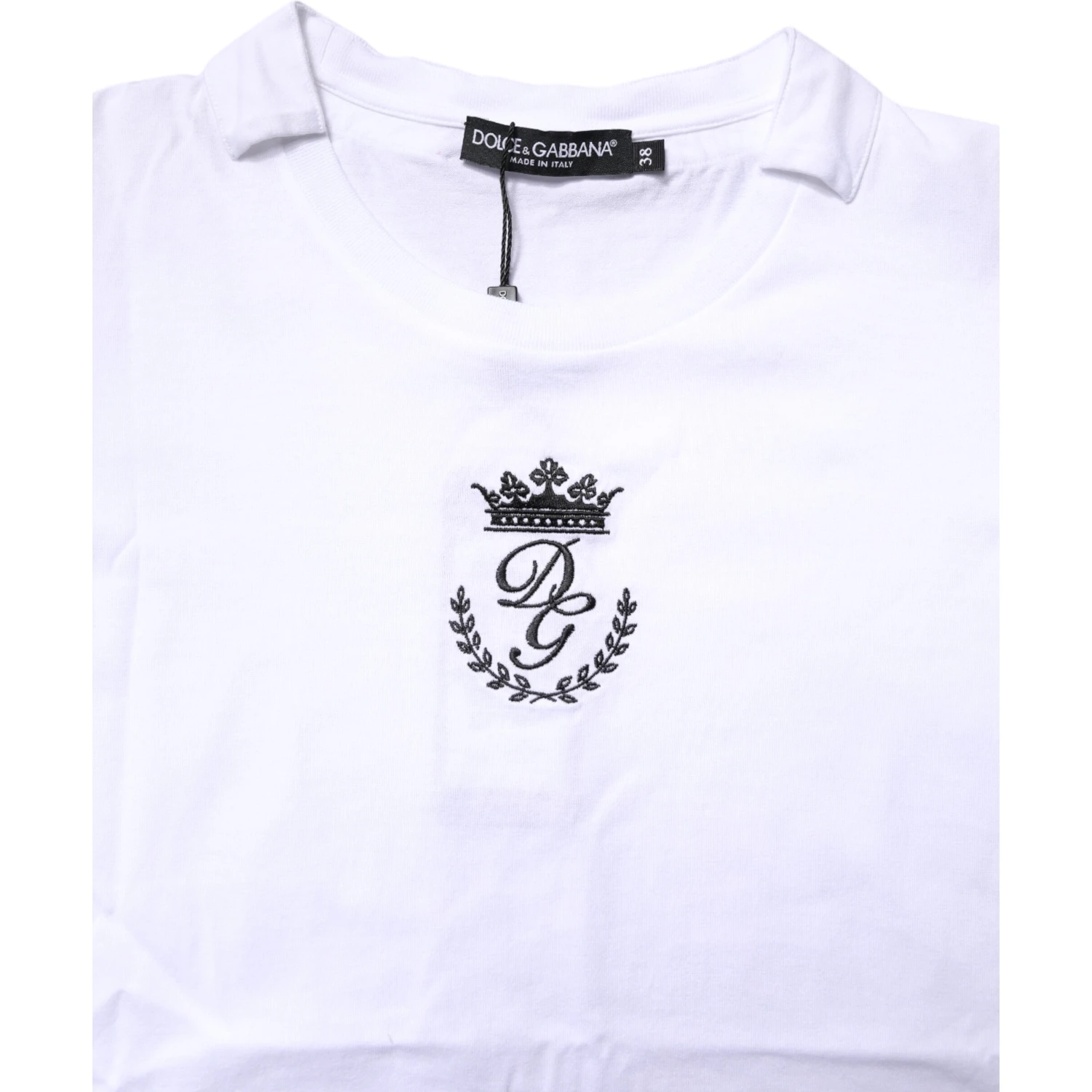 White Logo Crown Cotton Crew Neck T-shirt