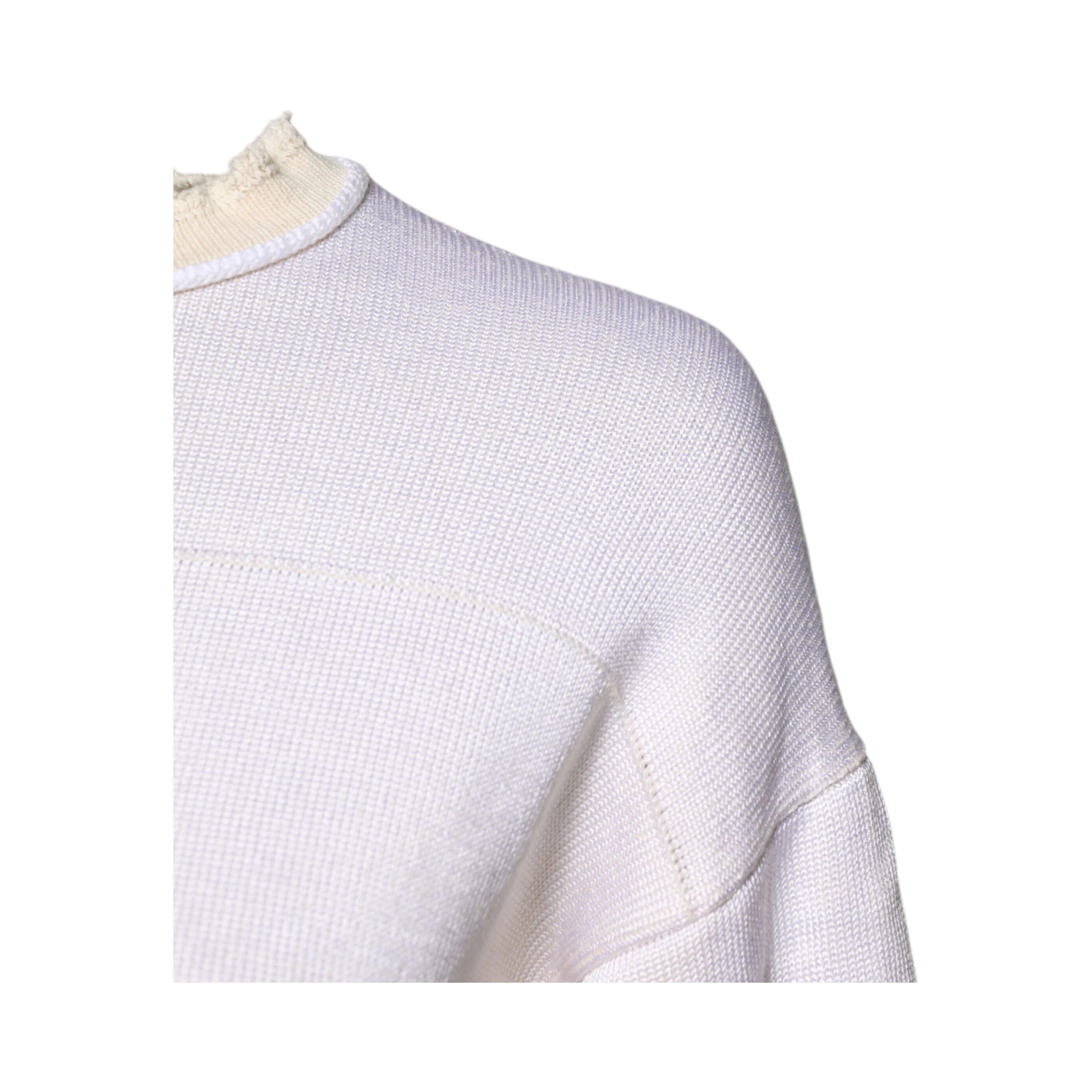 White Viscose Crew Neck Long Sleeves Pullover Sweater
