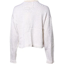 White Viscose Crew Neck Long Sleeves Pullover Sweater