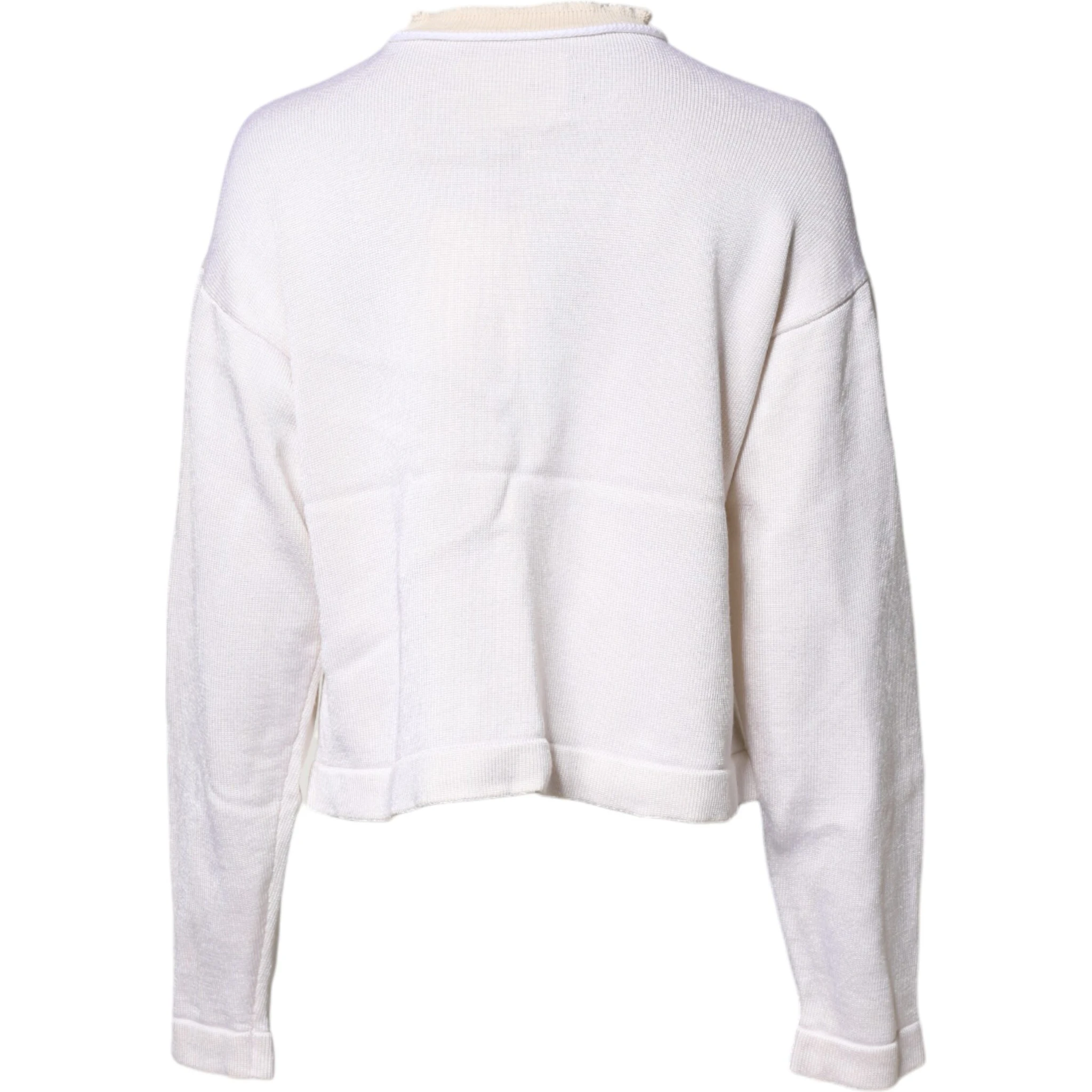 White Viscose Crew Neck Long Sleeves Pullover Sweater