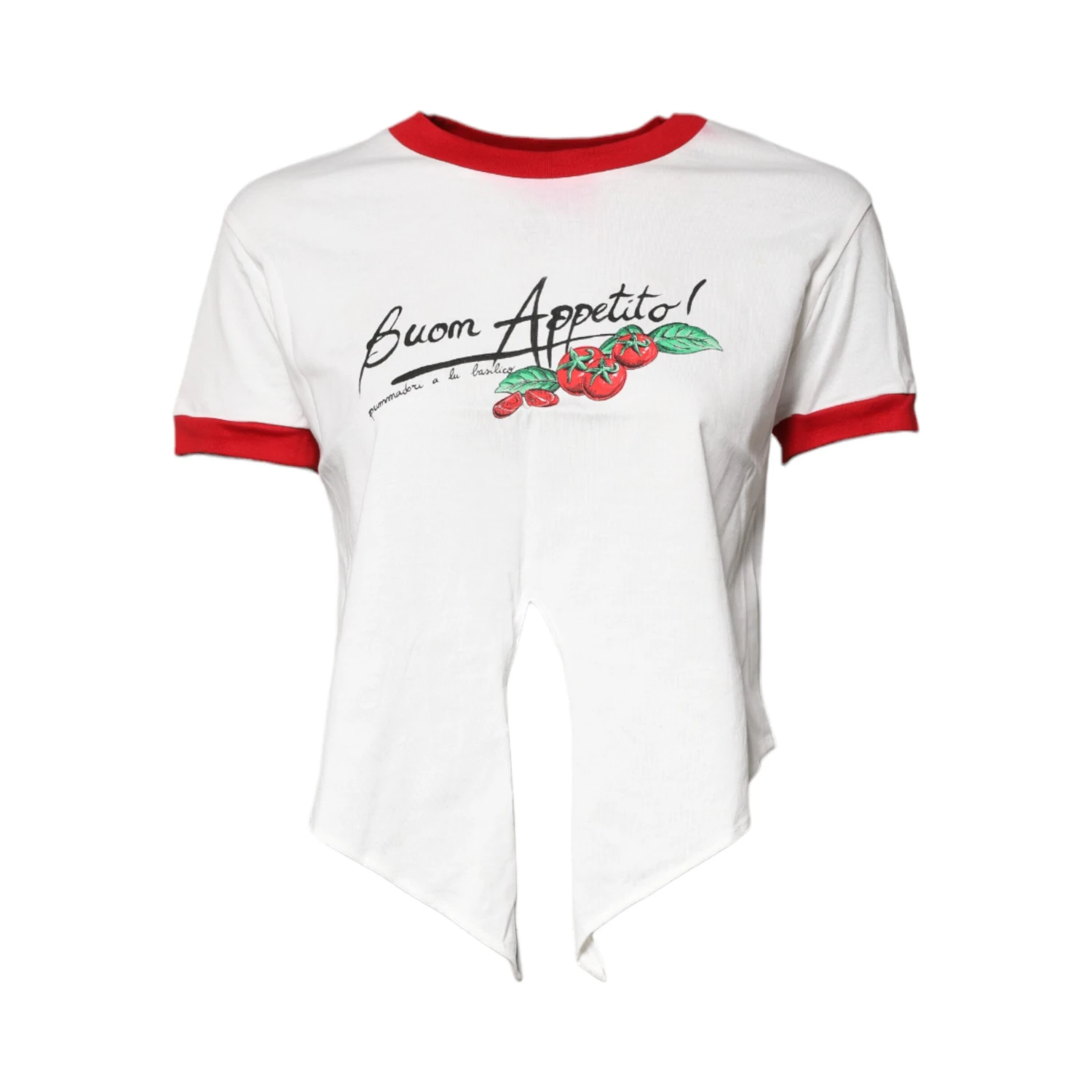 White Printed Round Neck Cropped Top T-shirt