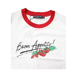 White Printed Round Neck Cropped Top T-shirt