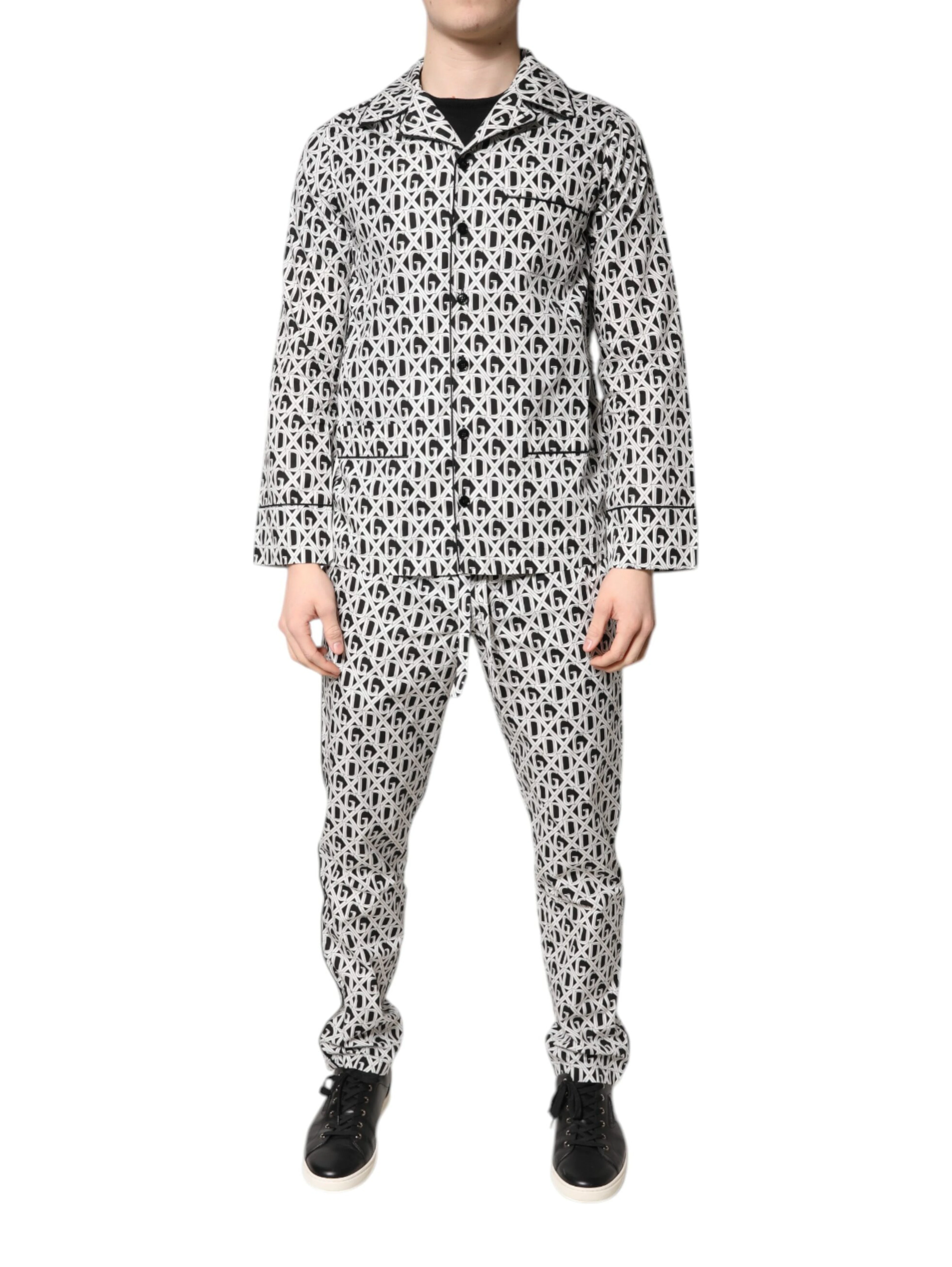 Black White DG Print Cotton Pajama Set Sleepwear