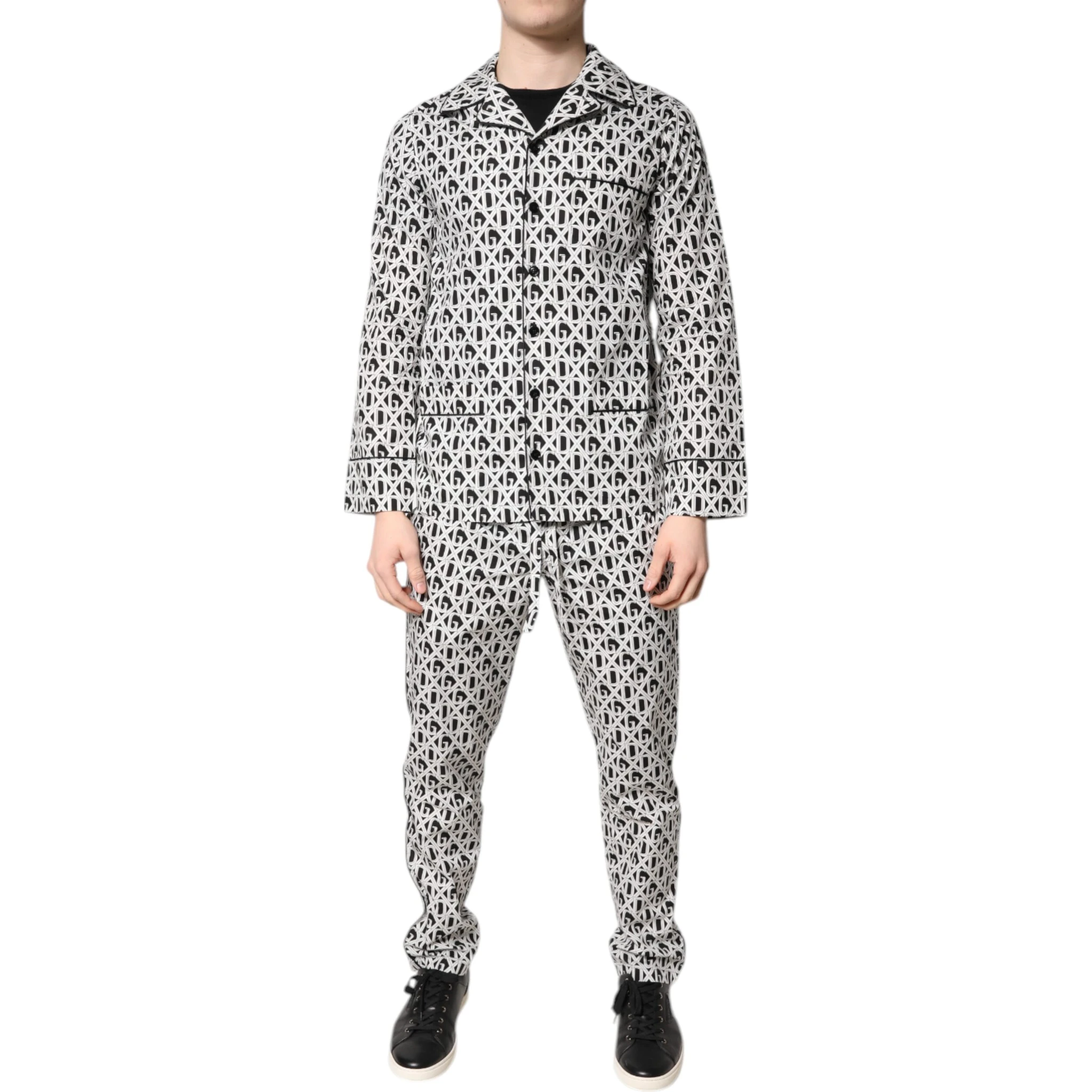 Black White DG Print Cotton Pajama Set Sleepwear