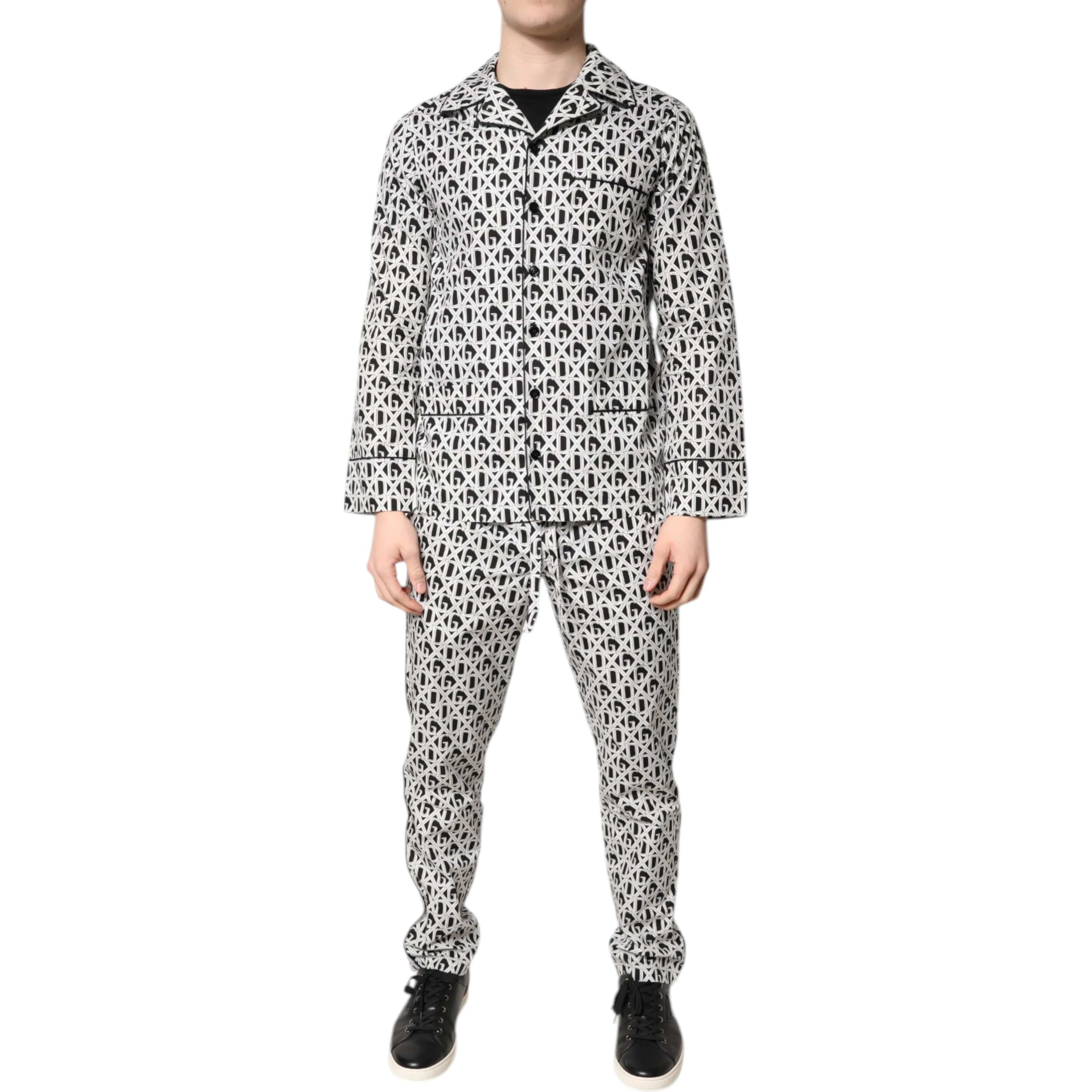 Black White DG Print Cotton Pajama Set Sleepwear