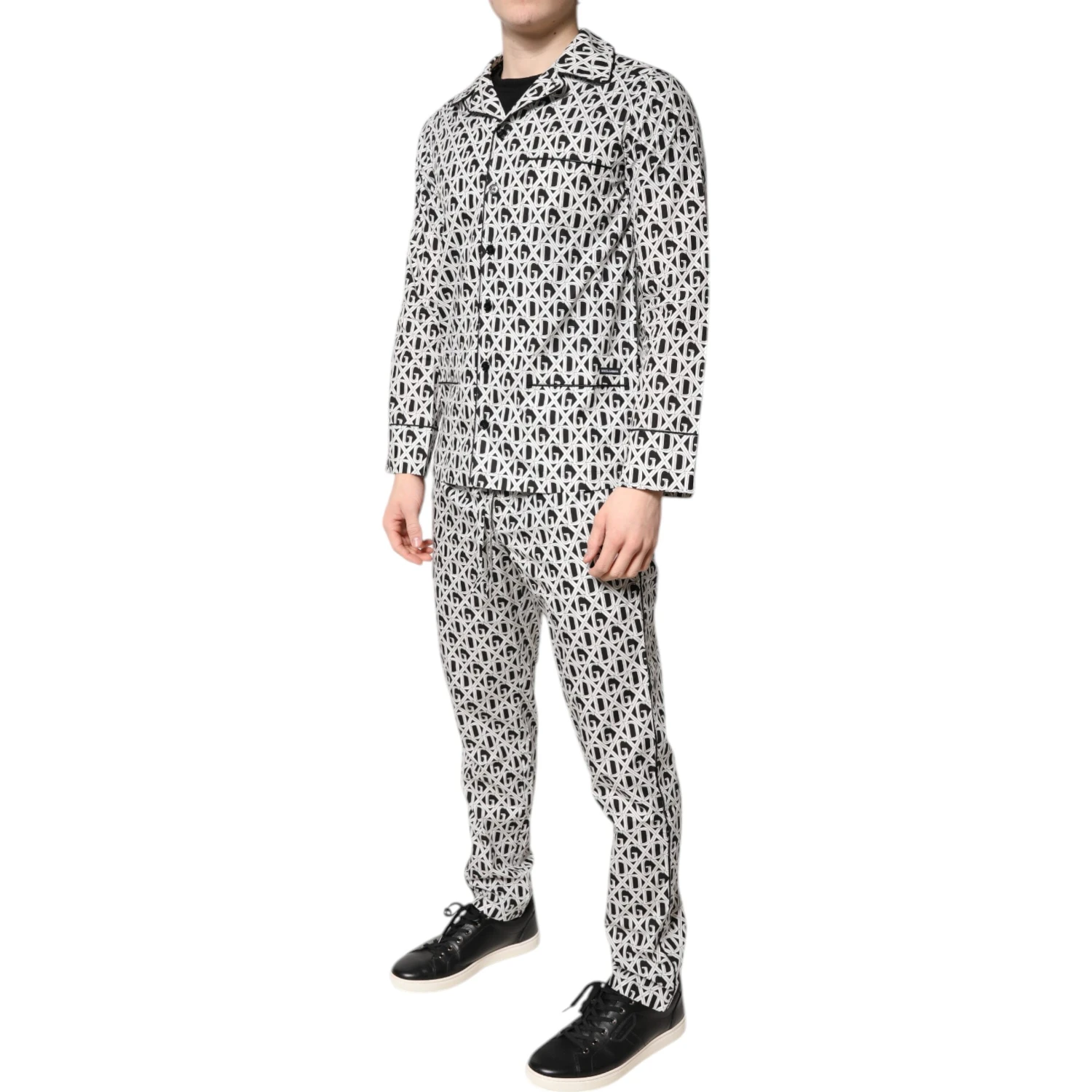 Black White DG Print Cotton Pajama Set Sleepwear