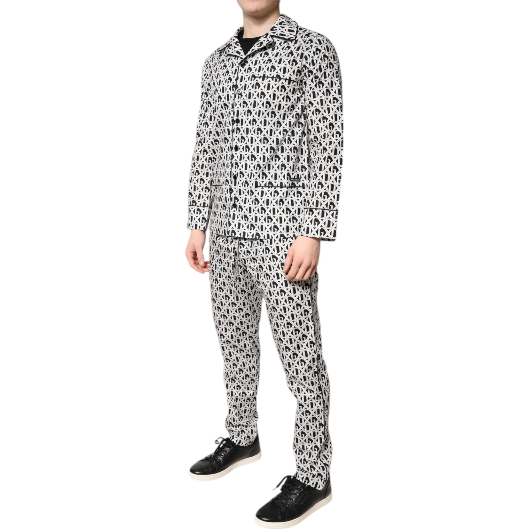 Black White DG Print Cotton Pajama Set Sleepwear
