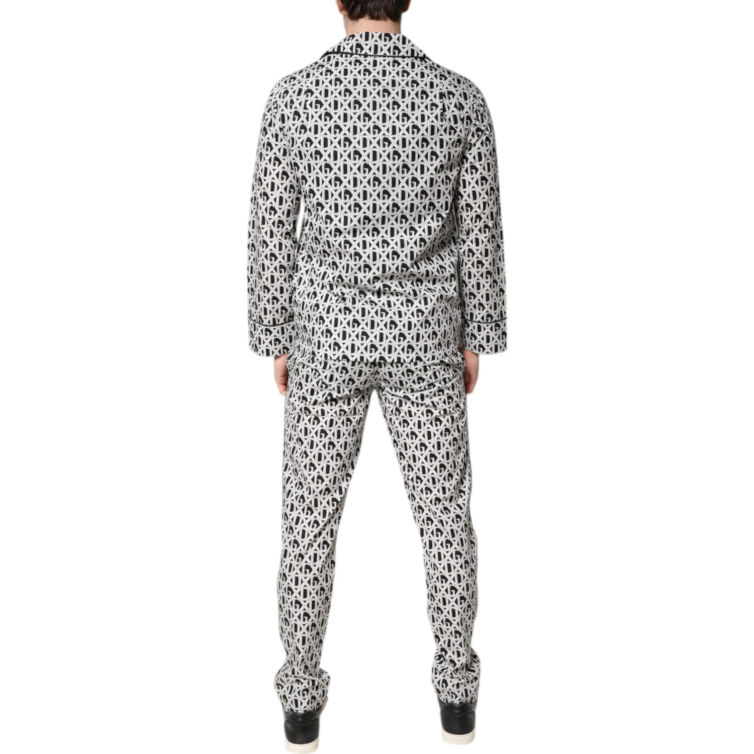 Black White DG Print Cotton Pajama Set Sleepwear