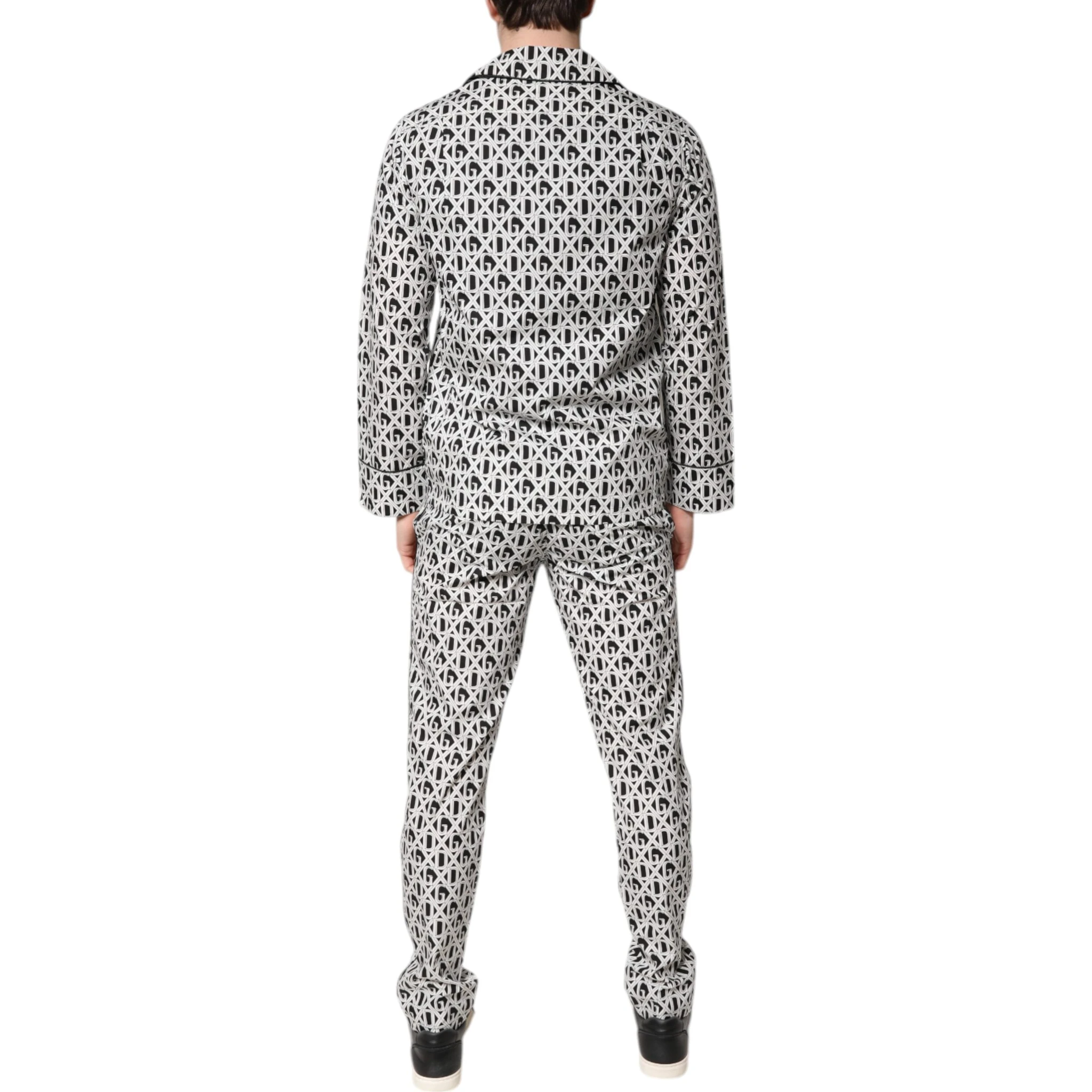 Black White DG Print Cotton Pajama Set Sleepwear