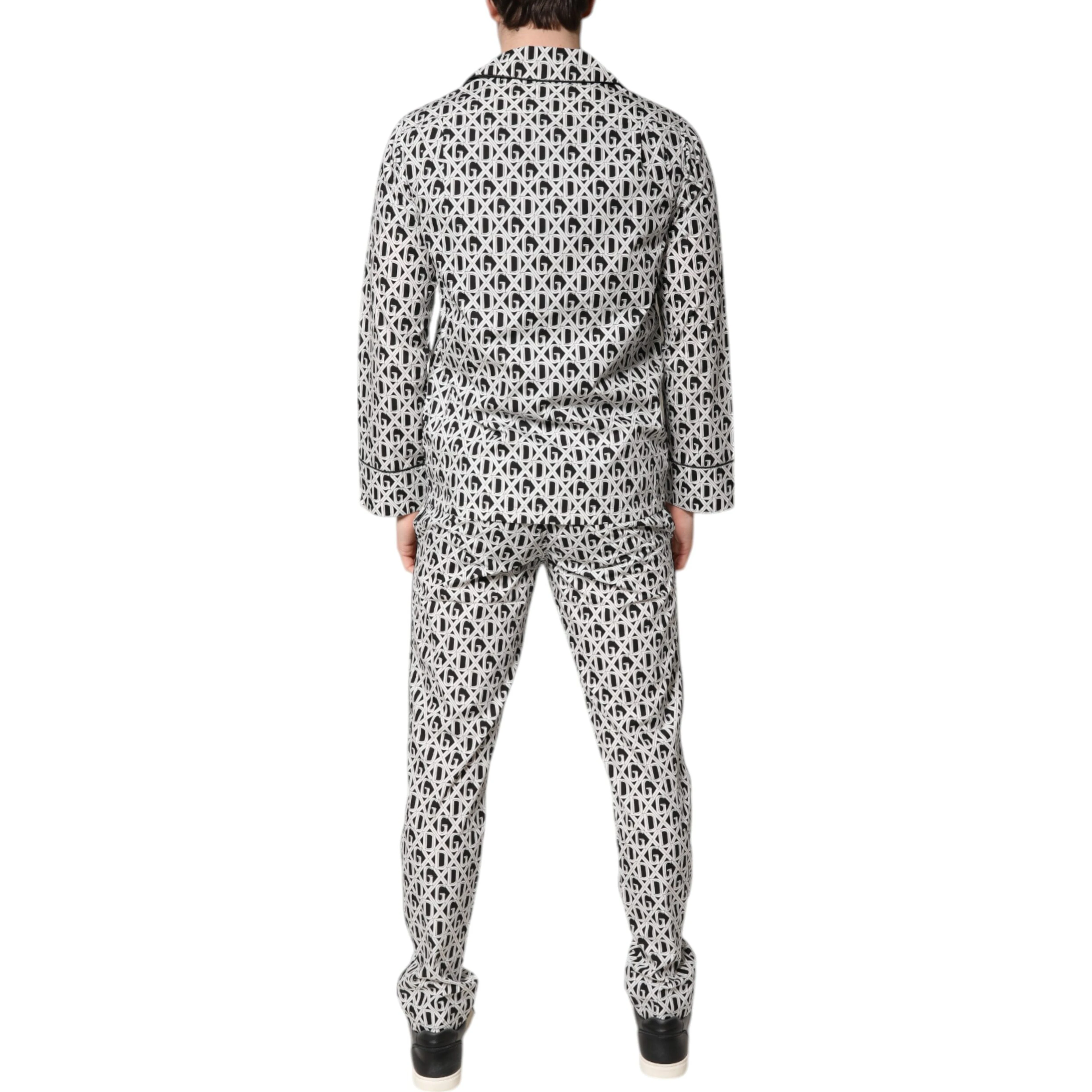 Black White DG Print Cotton Pajama Set Sleepwear