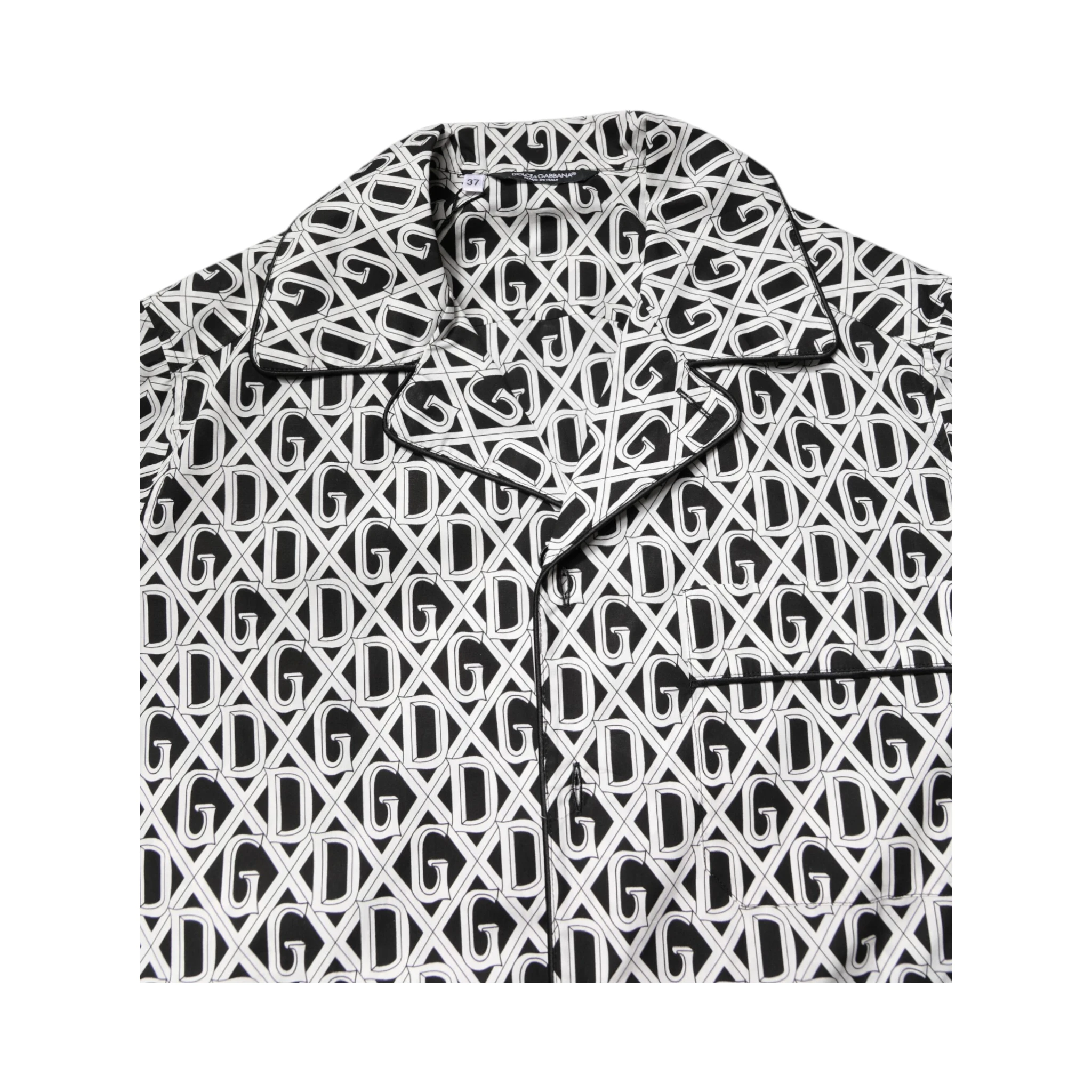 Black White DG Print Cotton Pajama Set Sleepwear