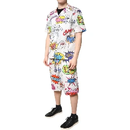 White Cartoon Print Cotton Men Pajama Set Sleepwear