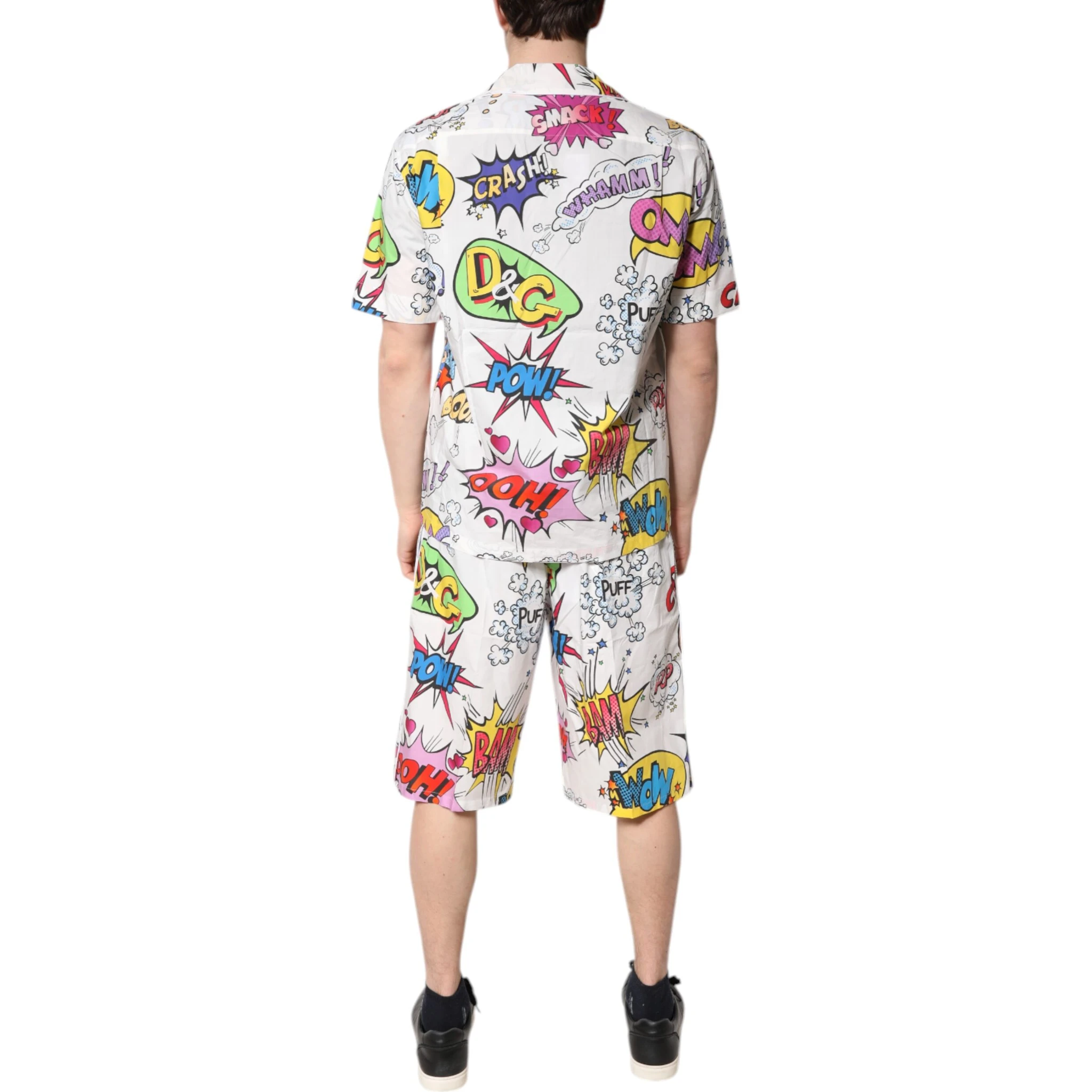 White Cartoon Print Cotton Men Pajama Set Sleepwear