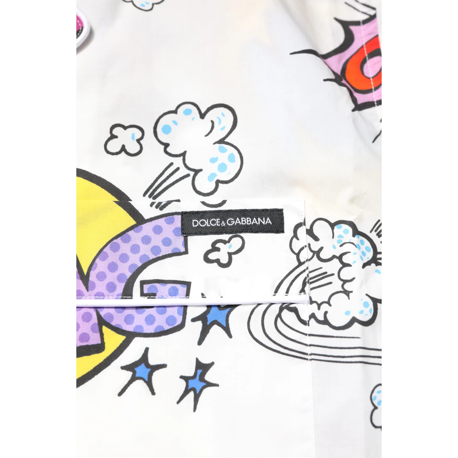White Cartoon Print Cotton Men Pajama Set Sleepwear