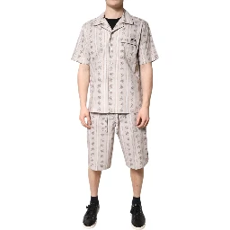 Beige Floral Print Cotton Men Pajama Set Sleepwear