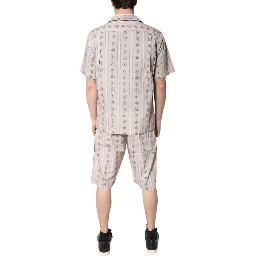 Beige Floral Print Cotton Men Pajama Set Sleepwear