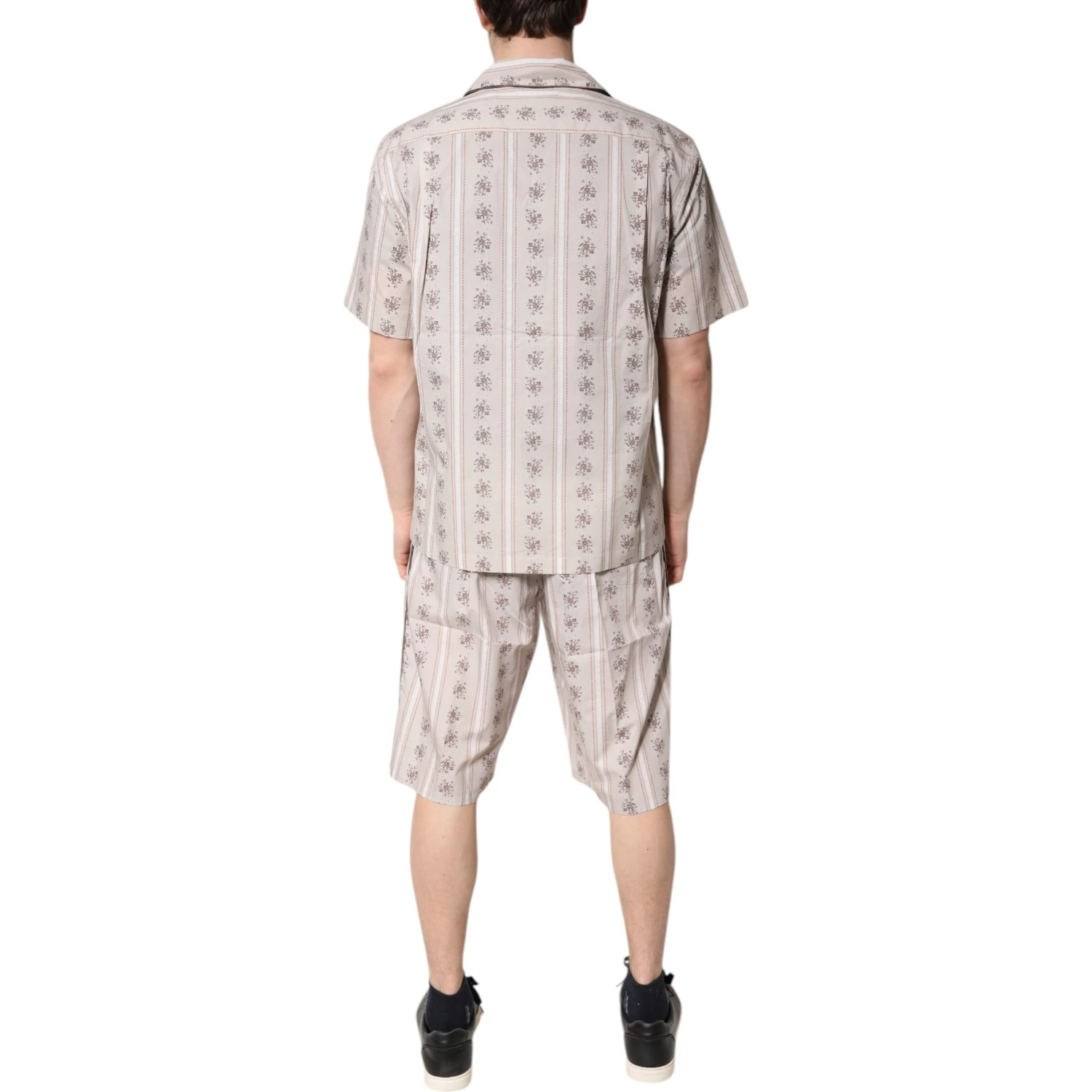 Beige Floral Print Cotton Men Pajama Set Sleepwear