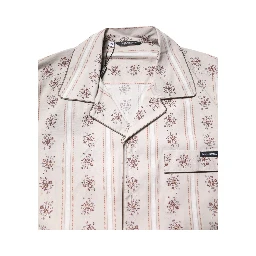Beige Floral Print Cotton Men Pajama Set Sleepwear