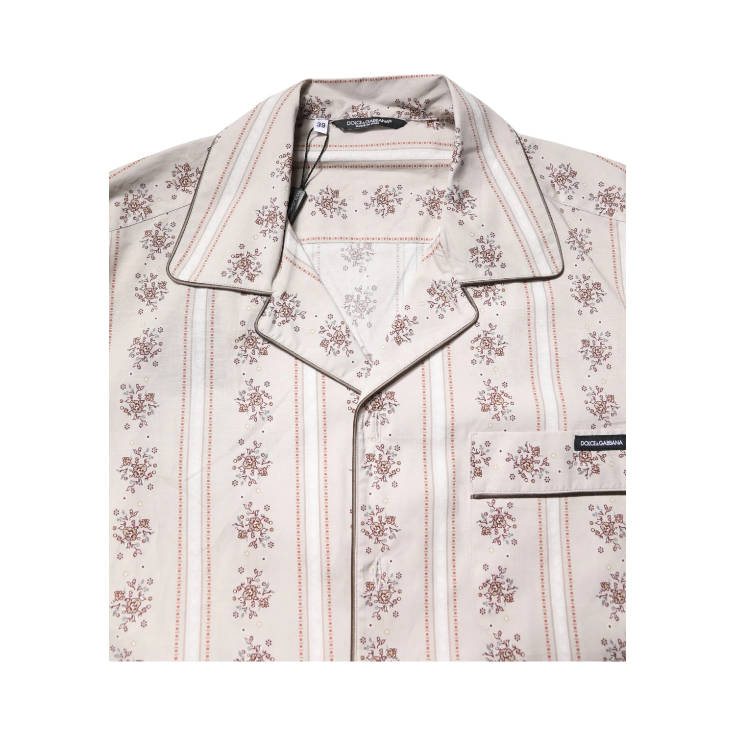 Beige Floral Print Cotton Men Pajama Set Sleepwear