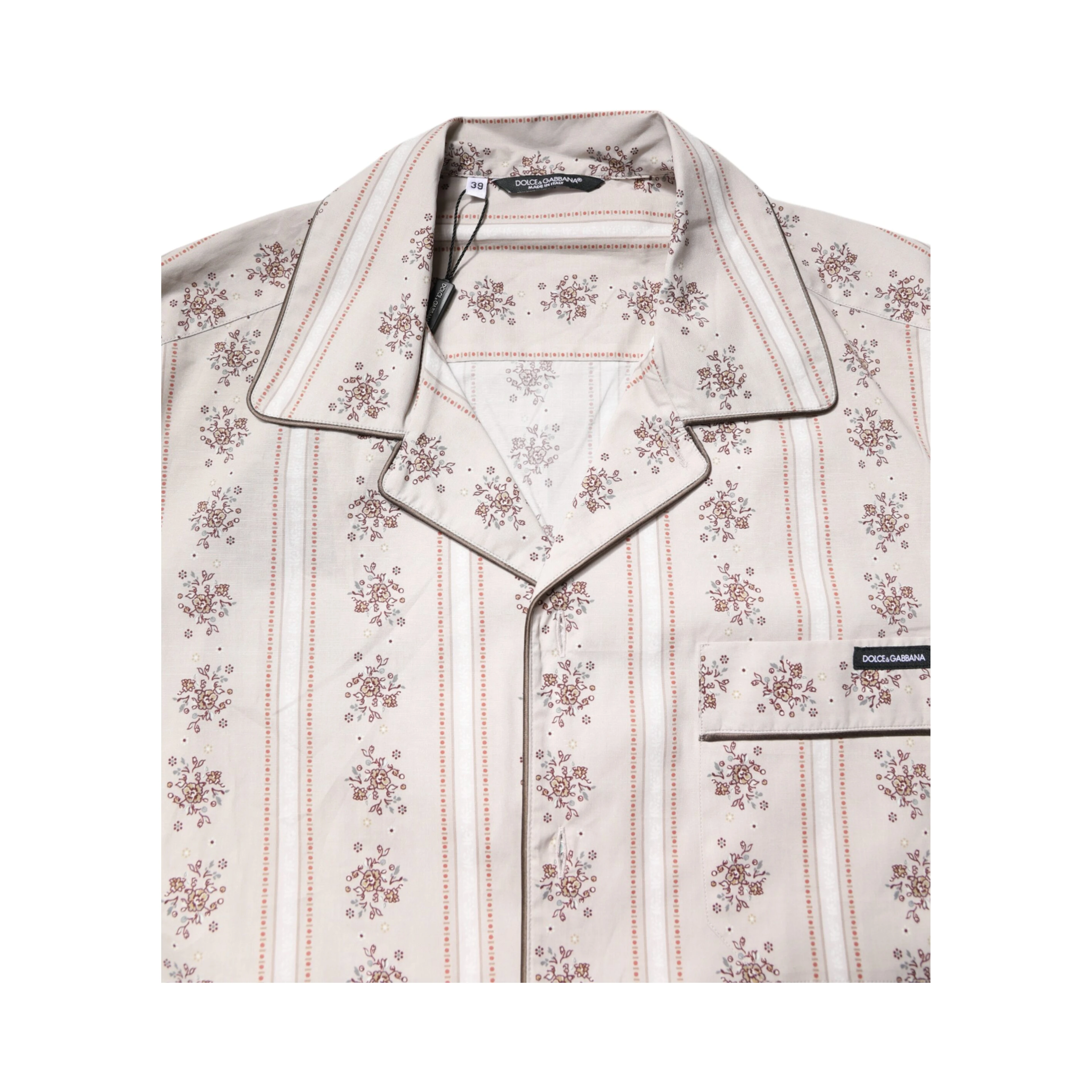 Beige Floral Print Cotton Men Pajama Set Sleepwear