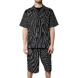 Black White Stripes Cotton Men Pajama Set Sleepwear
