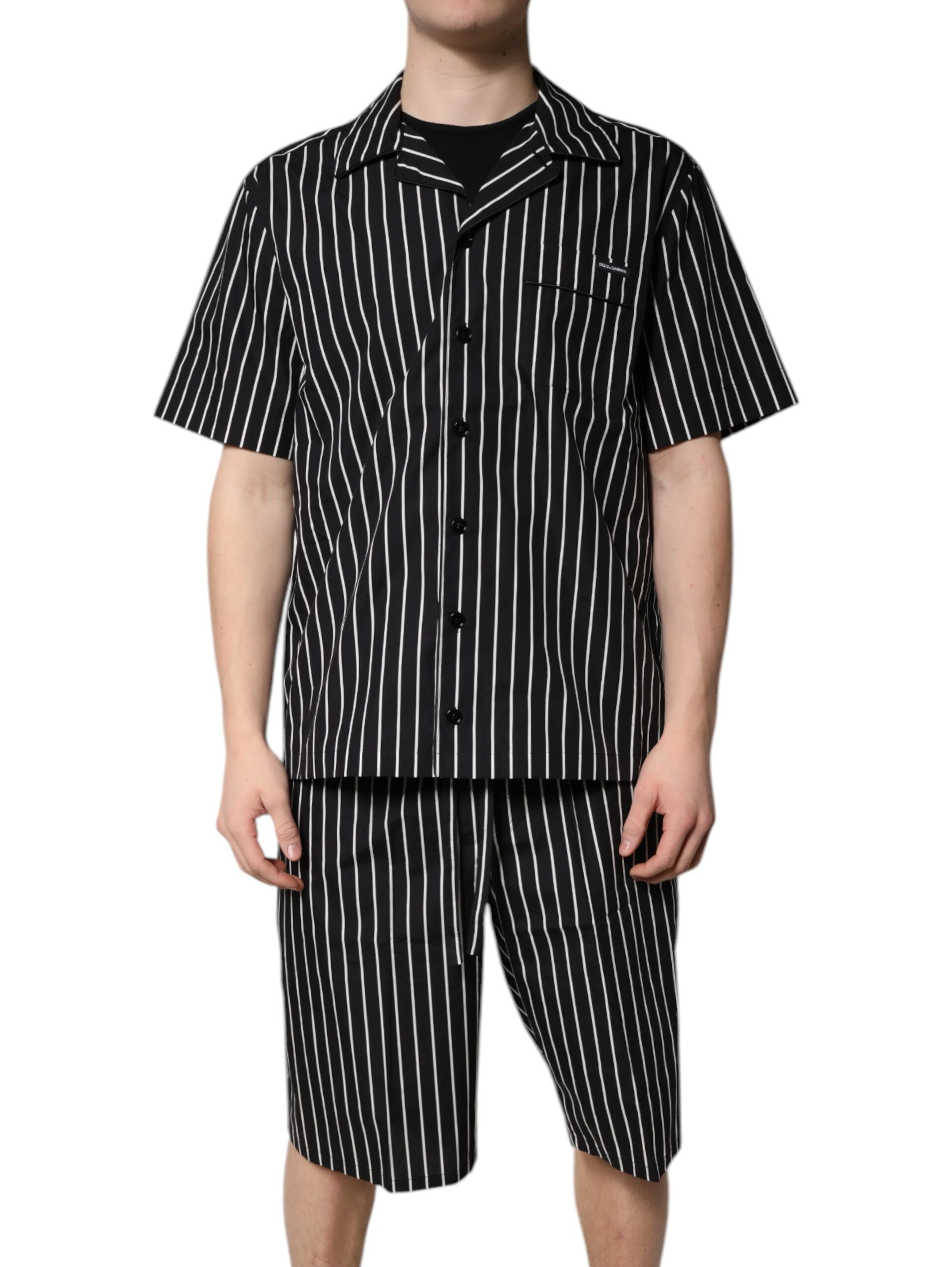 Black White Stripes Cotton Men Pajama Set Sleepwear