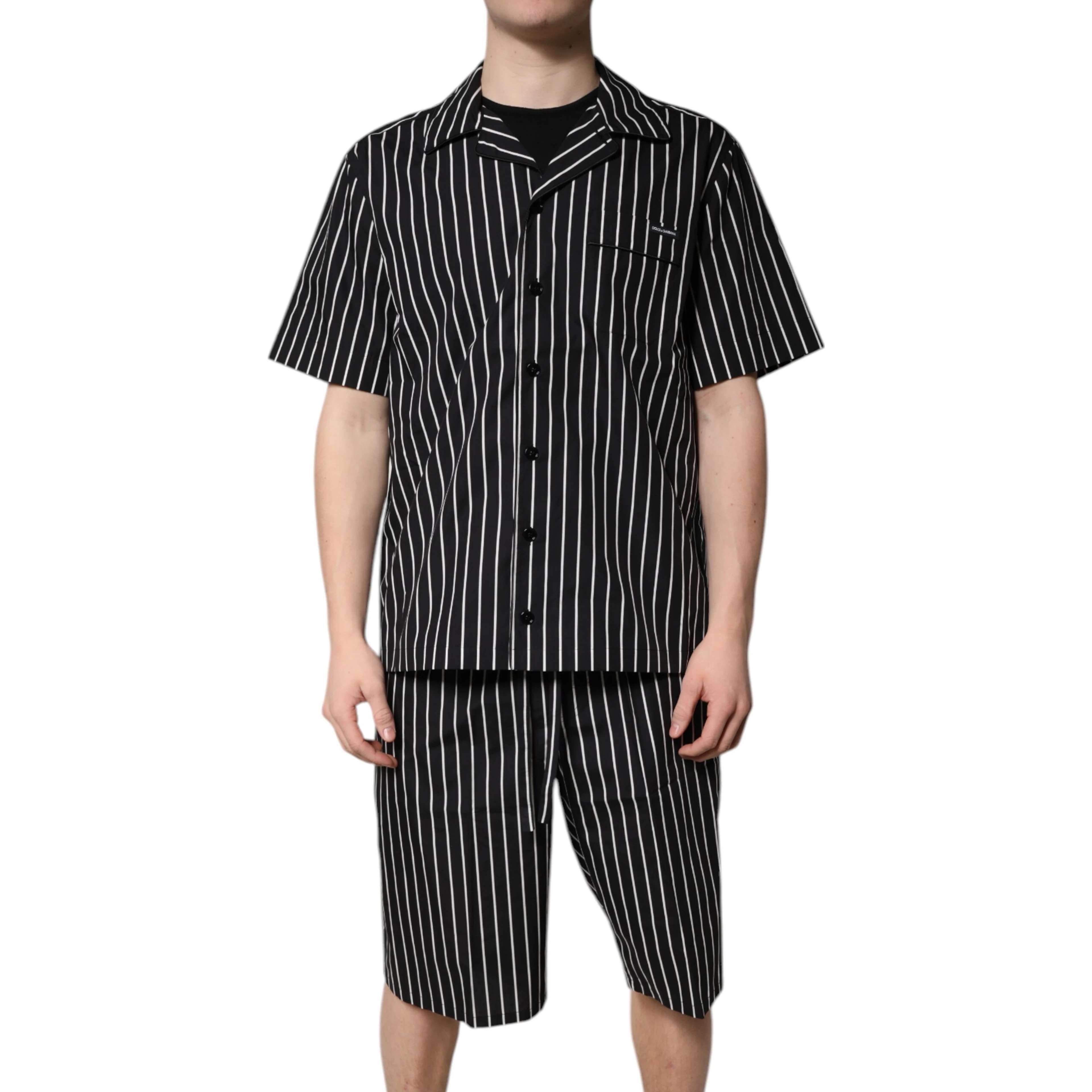 Black White Stripes Cotton Men Pajama Set Sleepwear