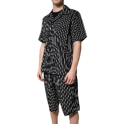 Black White Stripes Cotton Men Pajama Set Sleepwear