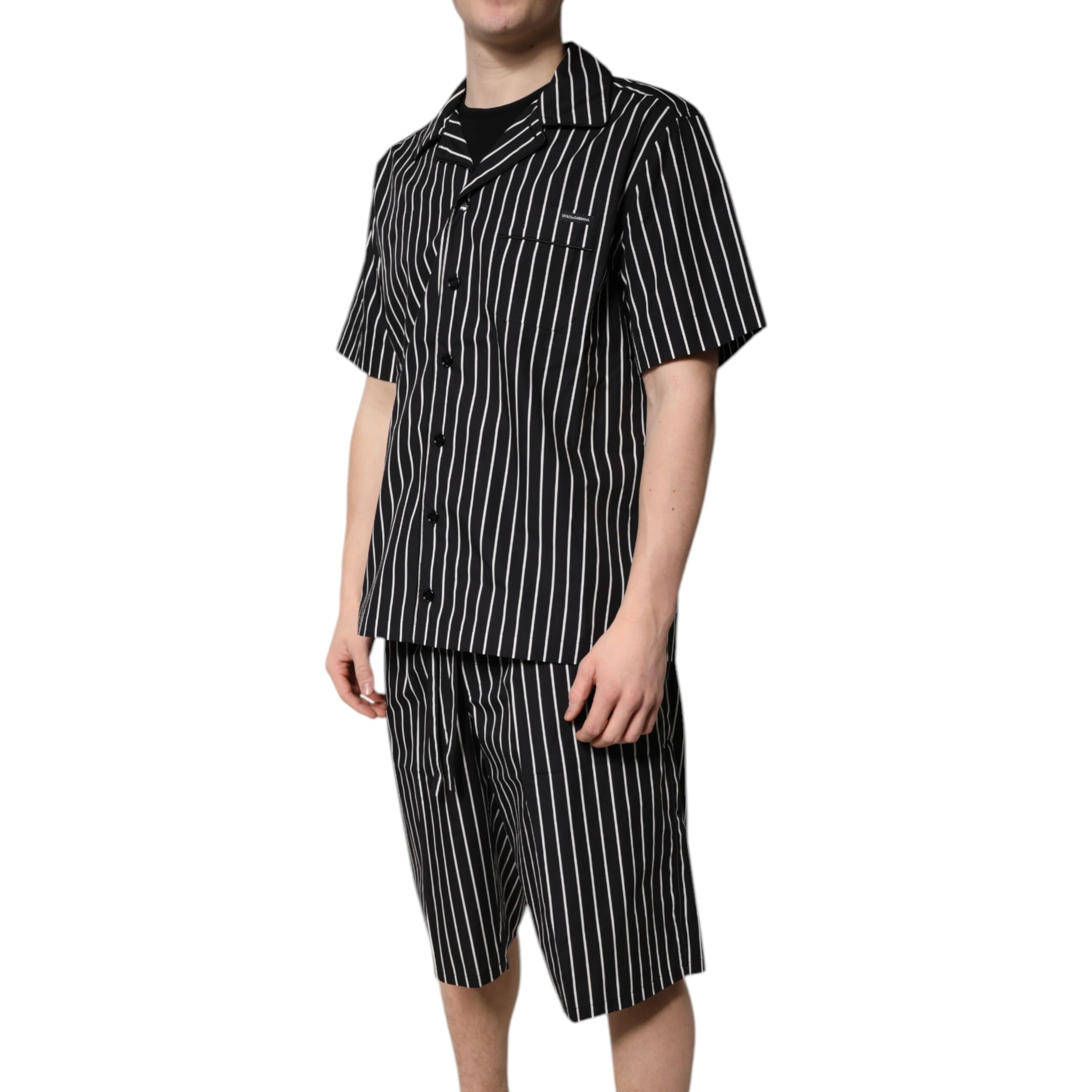 Black White Stripes Cotton Men Pajama Set Sleepwear