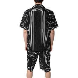 Black White Stripes Cotton Men Pajama Set Sleepwear