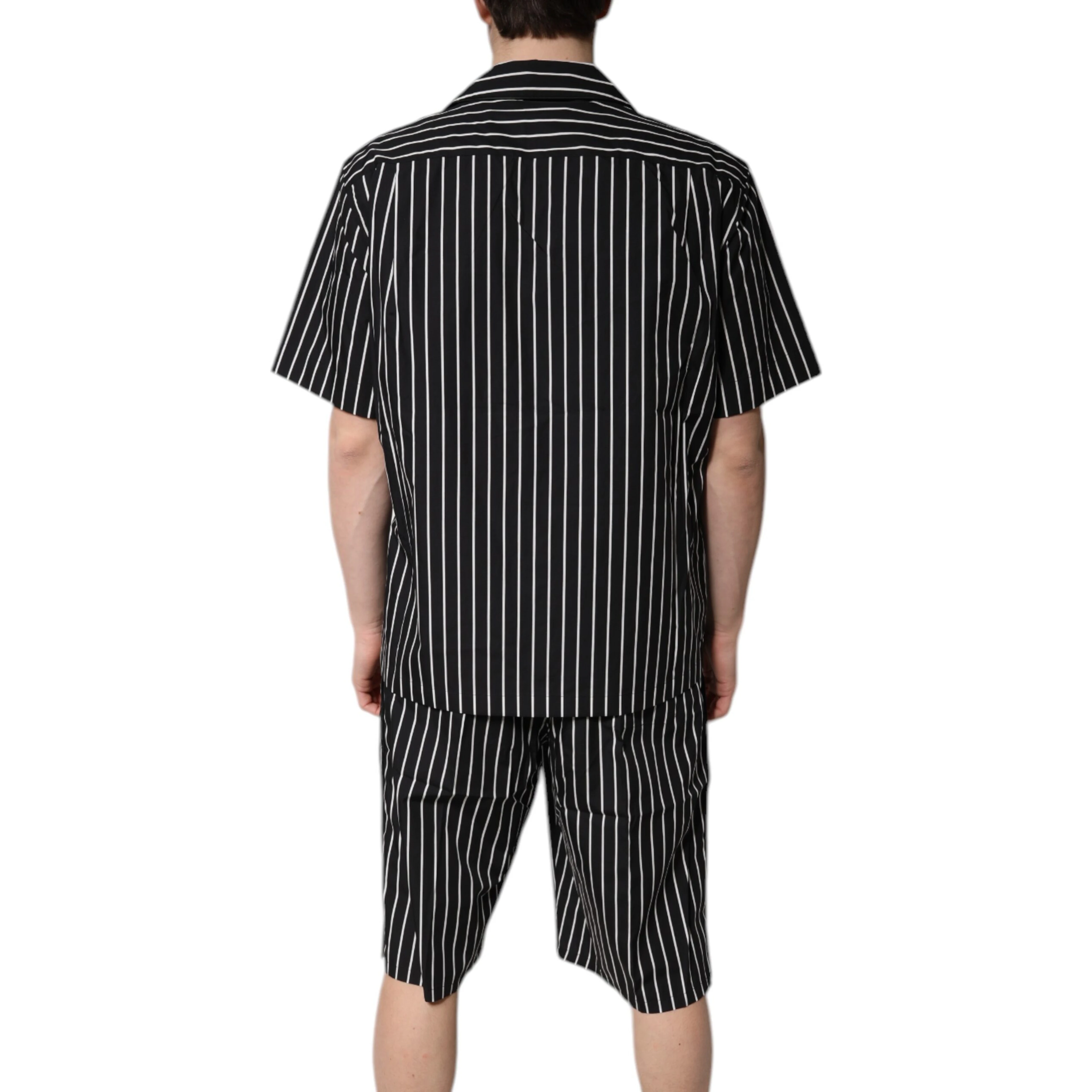 Black White Stripes Cotton Men Pajama Set Sleepwear