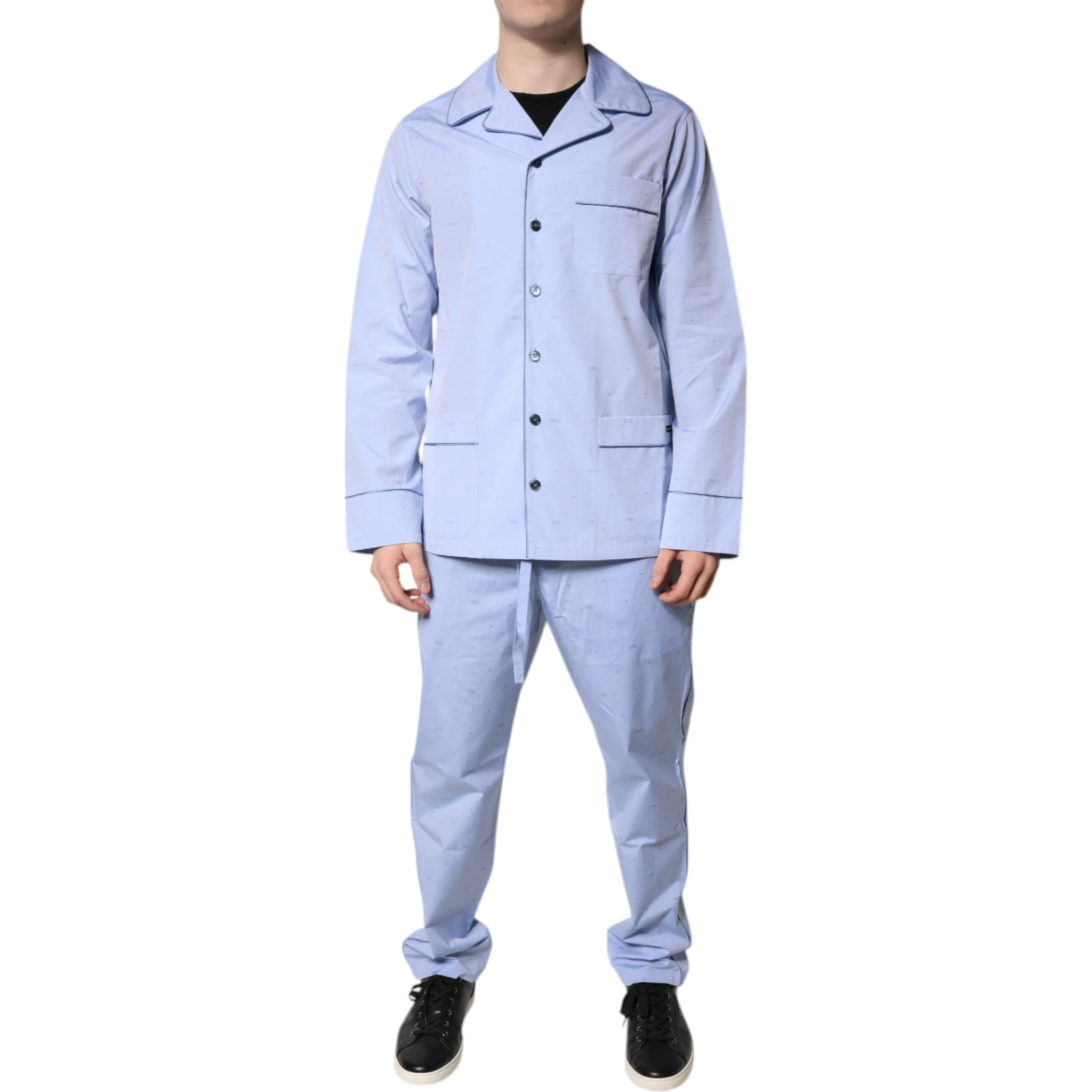 Light Blue DG Logo Cotton Men Pajama Set Sleepwear