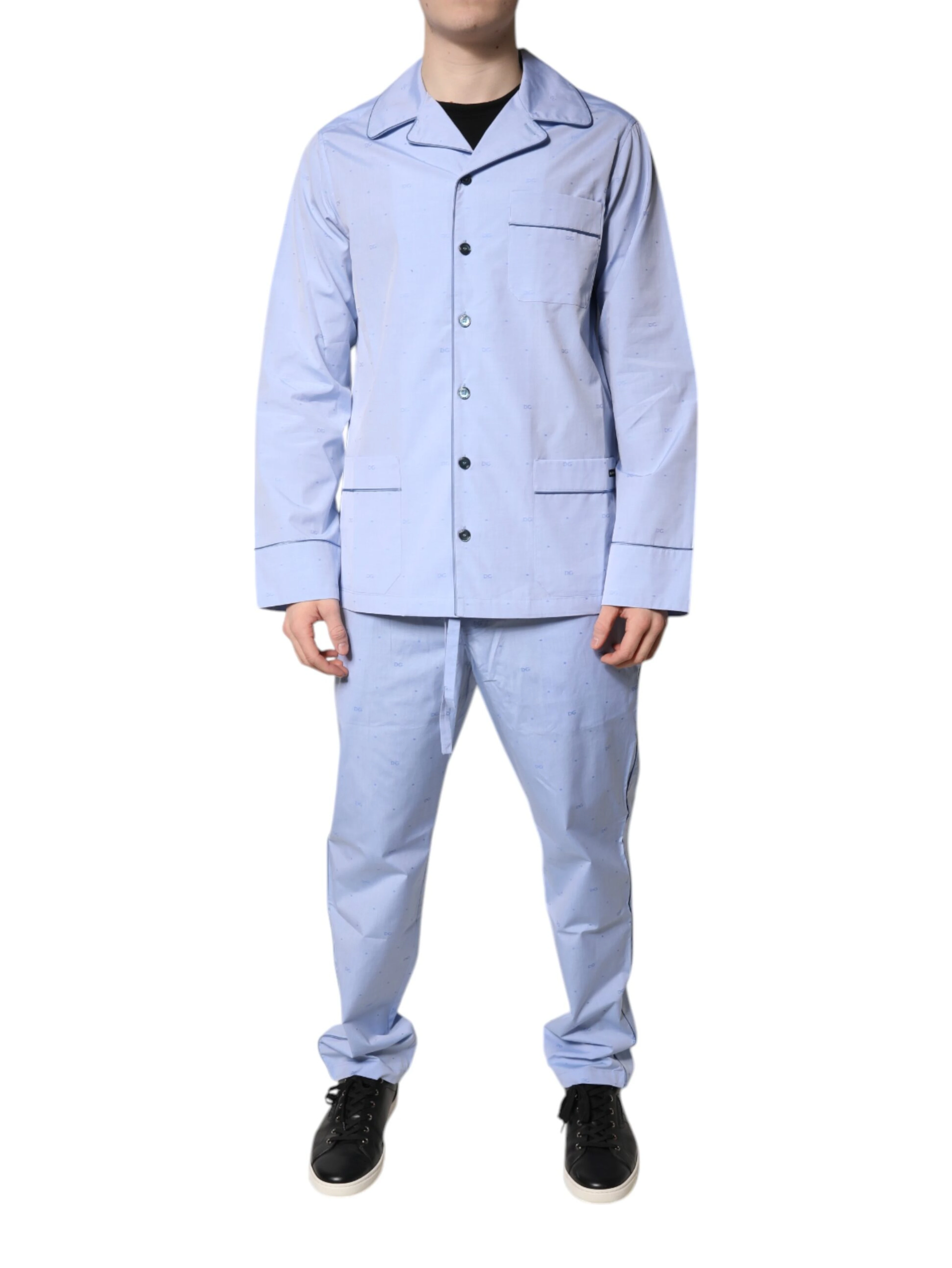 Light Blue DG Logo Cotton Men Pajama Set Sleepwear