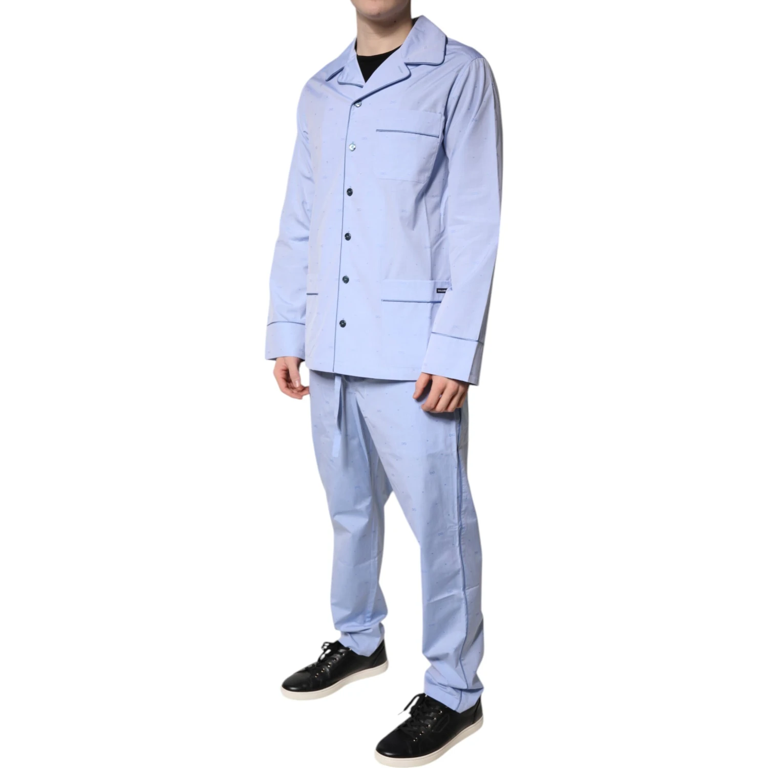 Light Blue DG Logo Cotton Men Pajama Set Sleepwear