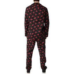 Black Floral Print Cotton Men Pajama Set Sleepwear