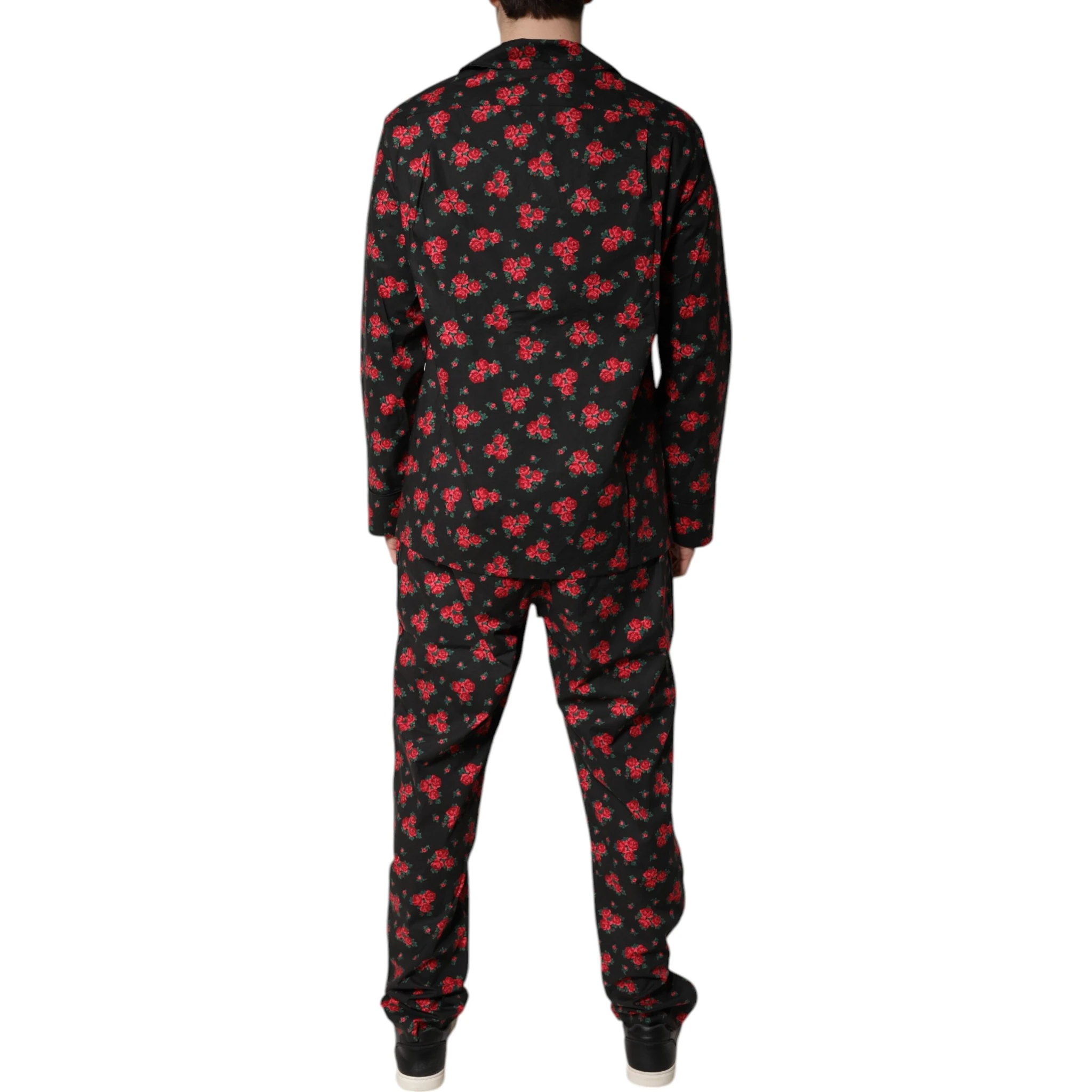 Black Floral Print Cotton Men Pajama Set Sleepwear